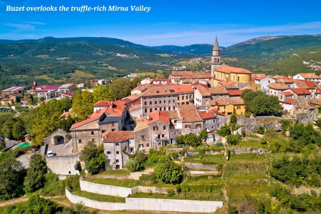 Small town of Buzat in Crotia photographed from above - Istria's hilltop towns