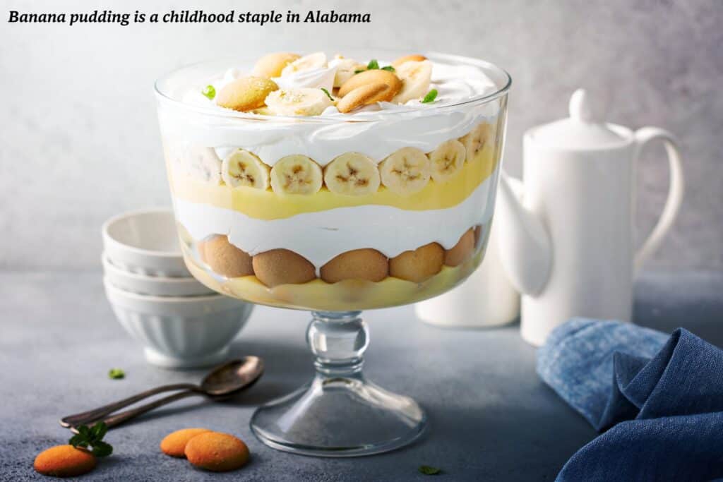 Banana pudding in glass container, Alabama food 