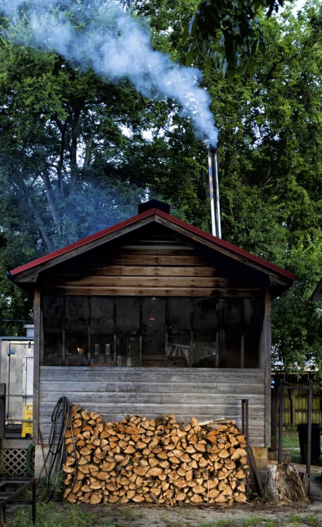 The smoking house at Fat Boy’s Bar-B-Que Ranch - what food is Alabama famous for 