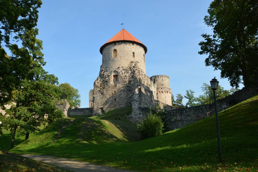 Turret on Cesis castle in Latvia on a summer's day - best castles in Latvia 