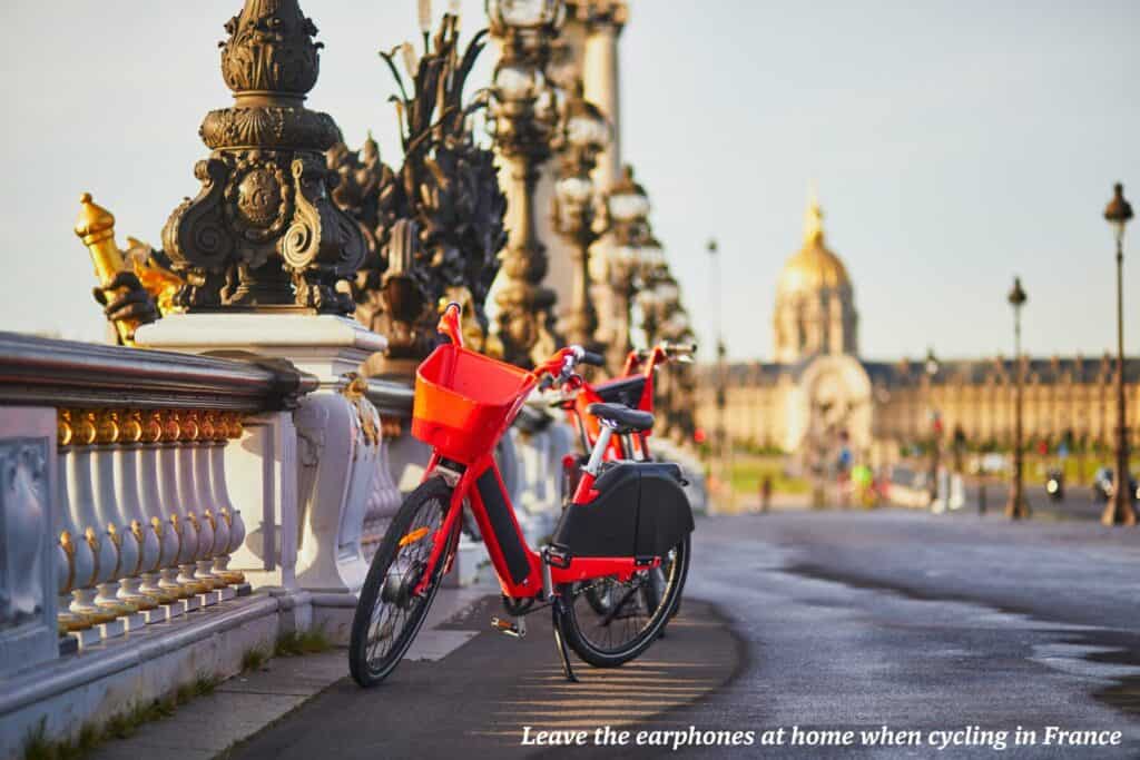 Bicycle on a bridge in Paris, France - unusual travel rules