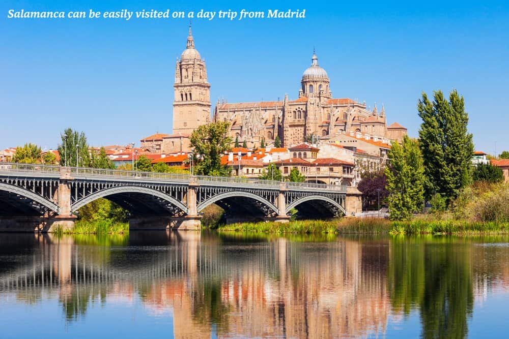 Gorgeous old buildings by the river in Salamanca in Spain 