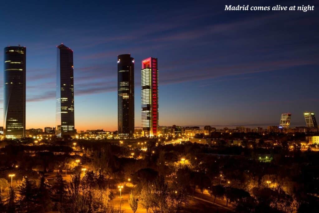 Madrid skyline at night -  reasons to visit Madrid 