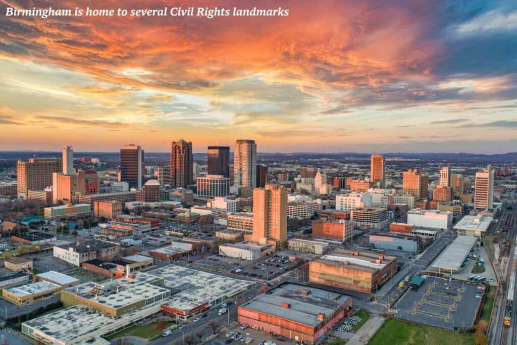 Birmingham skyline at sunset, Alabama USA - Civil Rights sites in Alabama