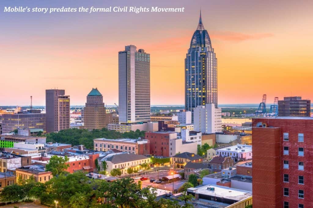 Skyline of Mobile, Alabama at dusk - Civil Rights sites in Alabama